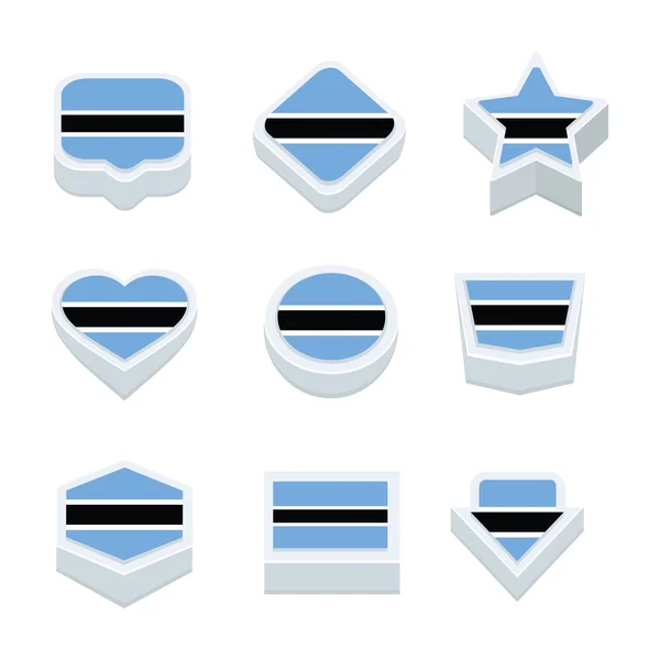 Botswana banderas iconos y conjunto de botones nueve estilos — Vector de stock