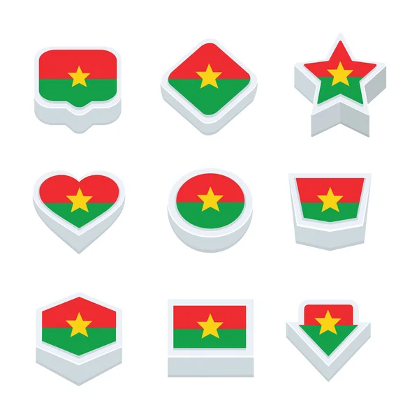 Burkina faso banderas iconos y conjunto de botones nueve estilos — Vector de stock