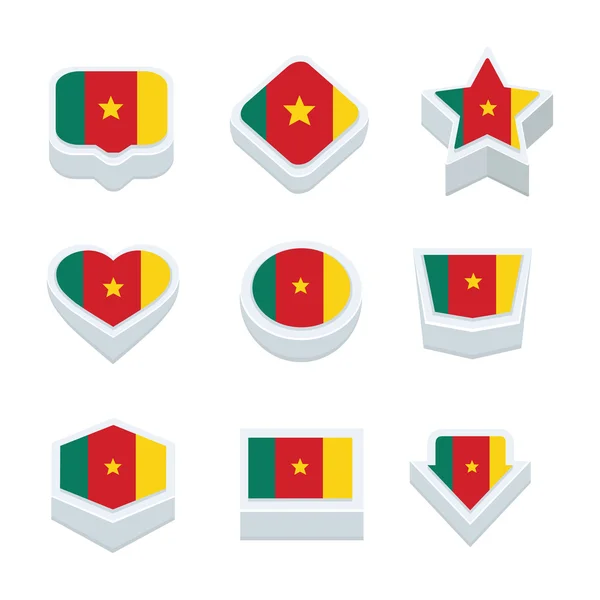 Camerún banderas iconos y conjunto de botones nueve estilos — Vector de stock