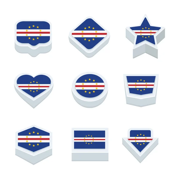 Cape verde drapeaux icônes et bouton définir neuf styles — Image vectorielle
