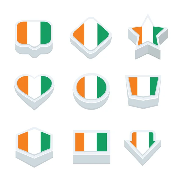 Cote d'ivoire drapeaux icônes et bouton définir neuf styles — Image vectorielle