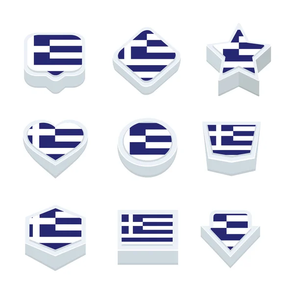 Greece banderas iconos y conjunto de botones nueve estilos — Vector de stock