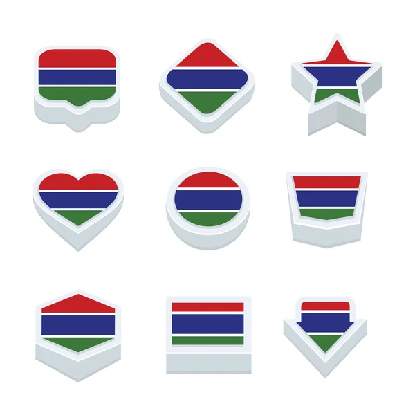 Gambia Flaggen Symbole und Taste setzen neun Stile — Stockvektor