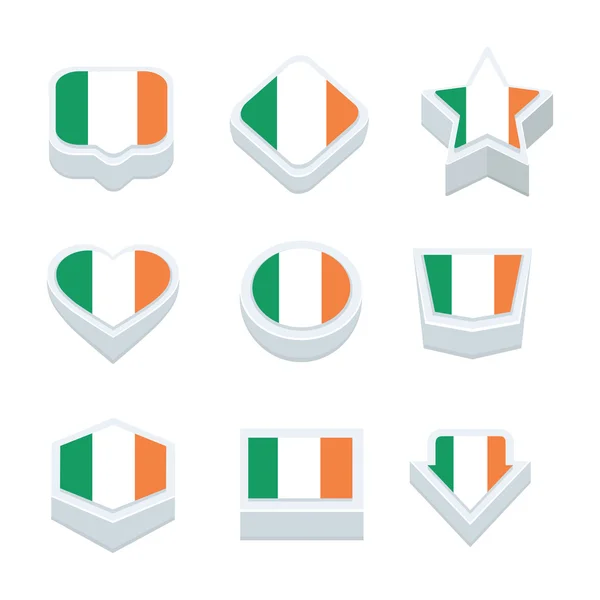 Irlande drapeaux icônes et bouton définir neuf styles — Image vectorielle