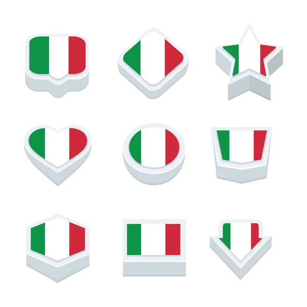 Italia banderas iconos y conjunto de botones nueve estilos — Vector de stock