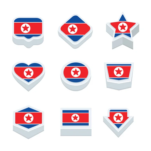 Korea norr flaggor ikoner och knappen Ställ in nio stilar — Stock vektor