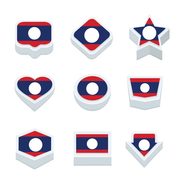 Λάος σημαίες εικονίδια και το κουμπί σύνολο εννέα στυλ — Διανυσματικό Αρχείο
