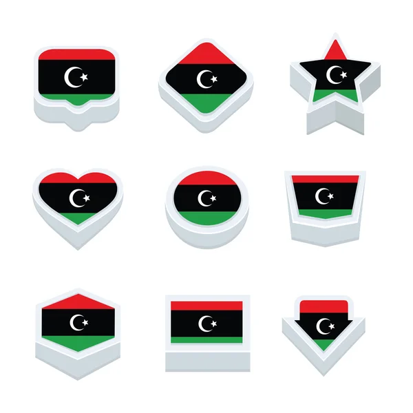Libya bayrakları simgeleri ve düğme dokuz stilleri ayarlama — Stok Vektör