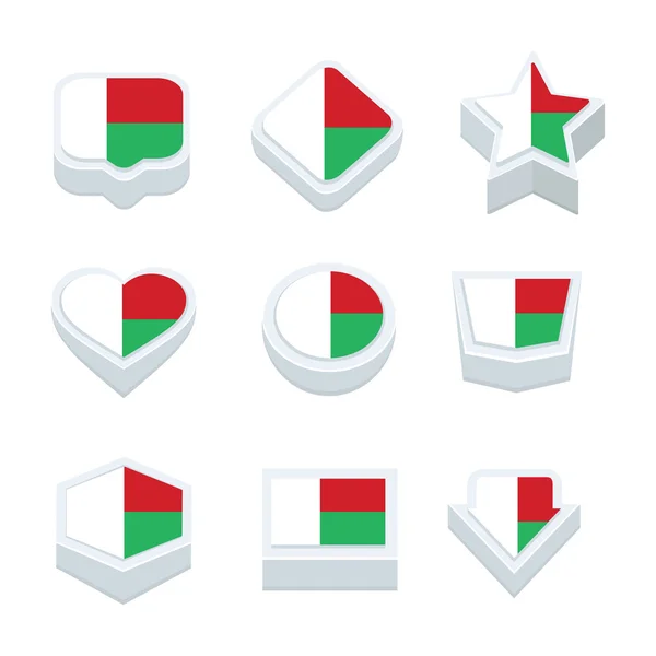 Banderas de madagascar iconos y conjunto de botones nueve estilos — Vector de stock