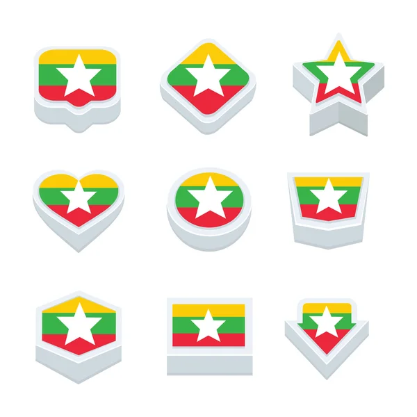 Myanmar Fahnen Symbole und Taste setzen neun Stile — Stockvektor