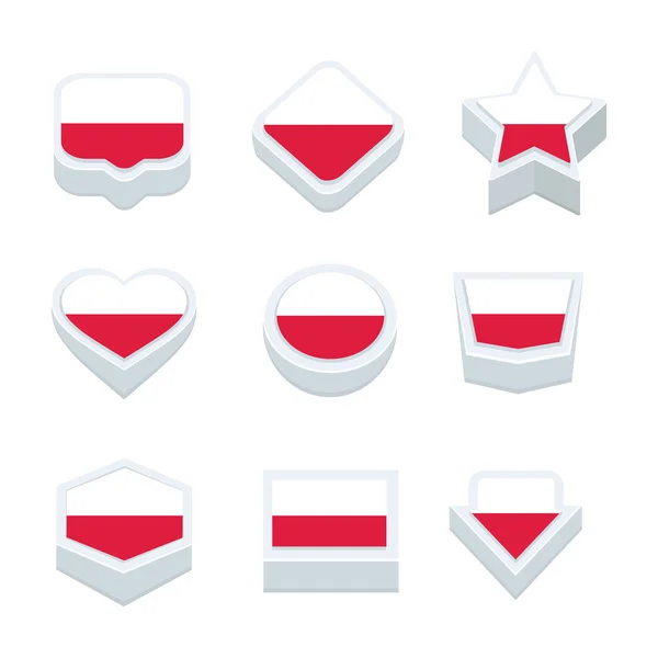 Poland banderas iconos y conjunto de botones nueve estilos — Vector de stock