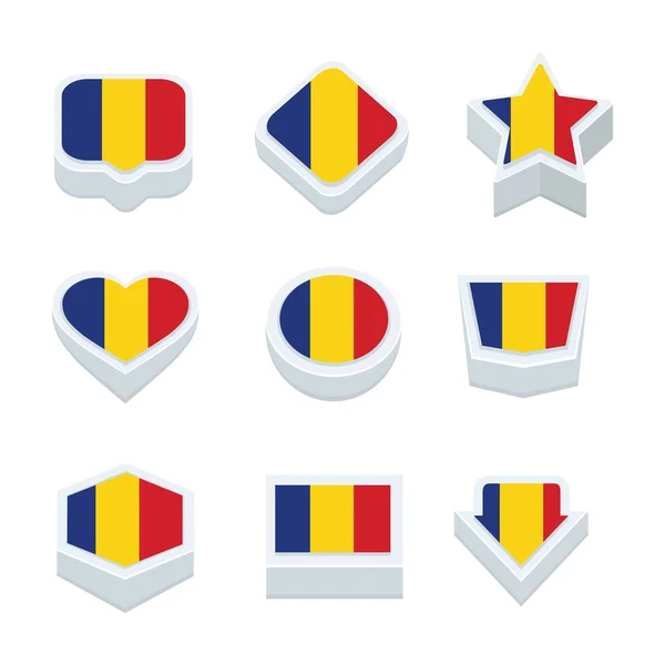 Romania bandeiras ícones e botão definir nove estilos — Vetor de Stock