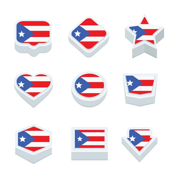 Puerto Rico flag ikony i przycisk zestaw dziewięciu style — Wektor stockowy