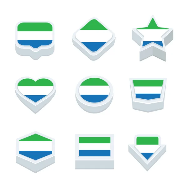 Sierra Leone banderas iconos y conjunto de botones nueve estilos — Vector de stock