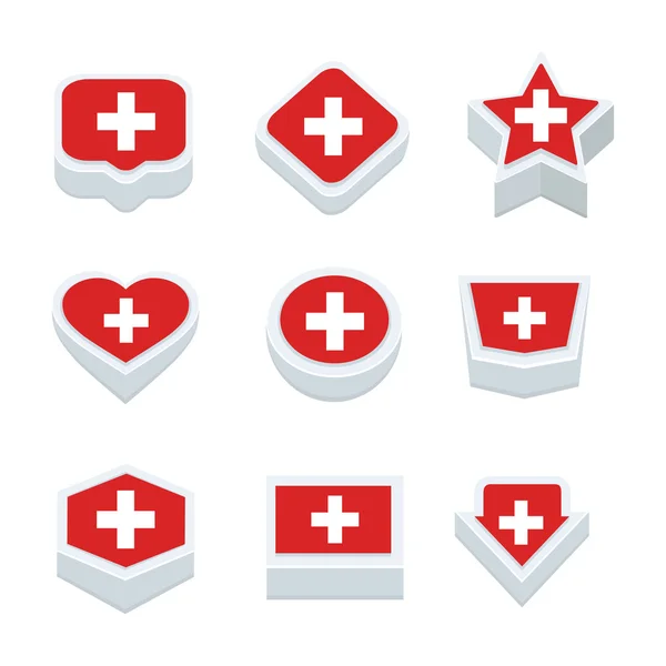 Switzerland flags icons and button set nine styles — Stock Vector