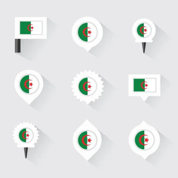 Cezayir bayrağı ve pins Infographic ve harita tasarım için — Stok Vektör