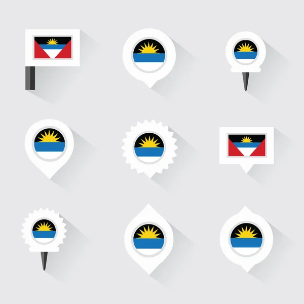 Antigua e barbuda bandeira e pinos para infográfico, e mapa desig —  Vetores de Stock