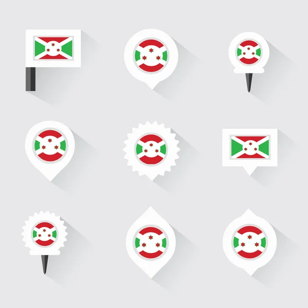 Bandera y alfileres de burundi para infografía y diseño de mapas — Vector de stock