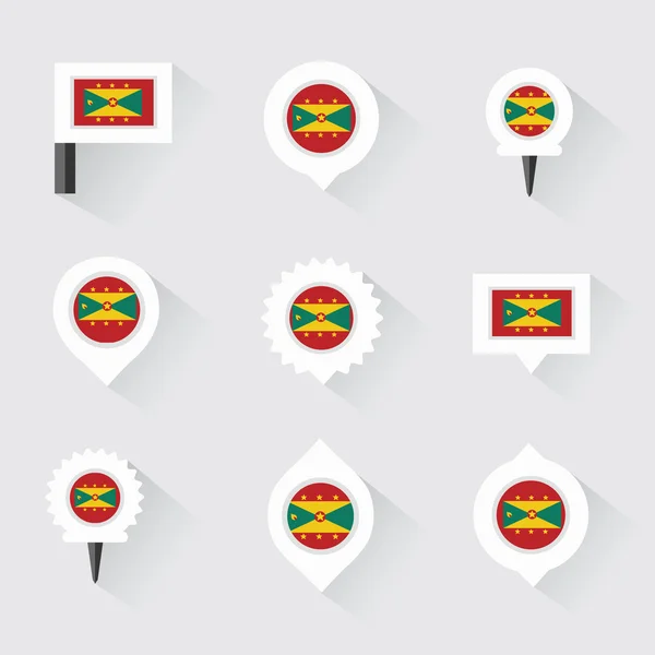 Grenada-Flagge und Anstecknadeln für Infografik und Kartengestaltung — Stockvektor