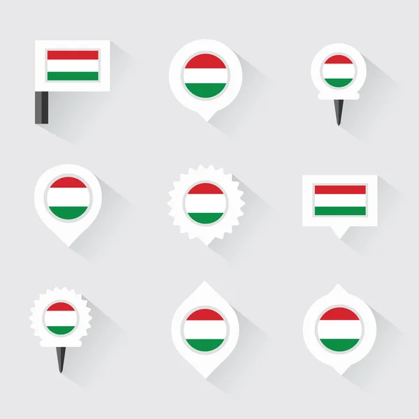 Bandeira húngara e pinos para infográfico, e design de mapa — Vetor de Stock