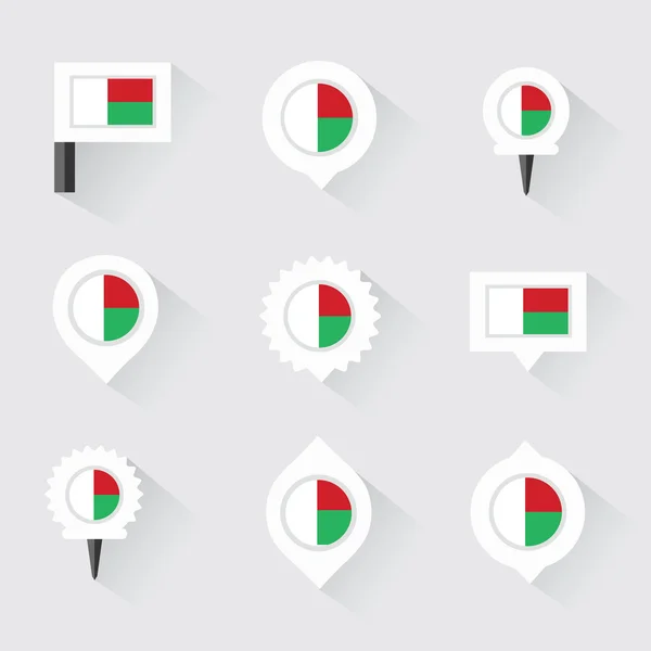 Bandera y pines de madagascar para infografía, y diseño de mapas — Vector de stock