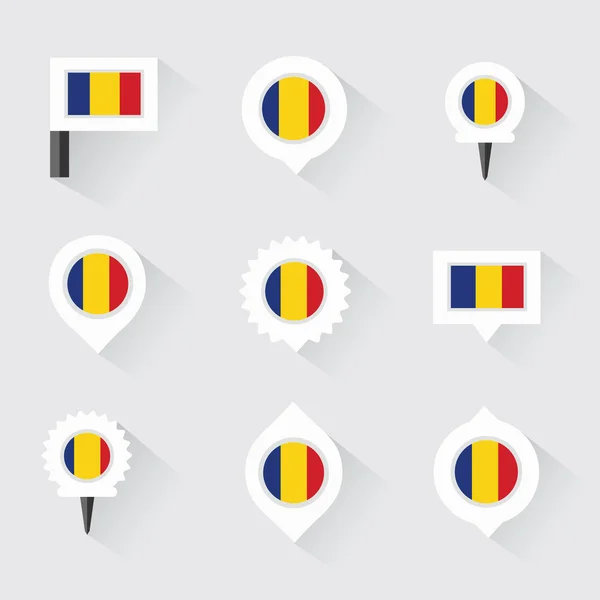 Rumänien-Fahne und Anstecknadeln für Infografik und Kartendesign — Stockvektor