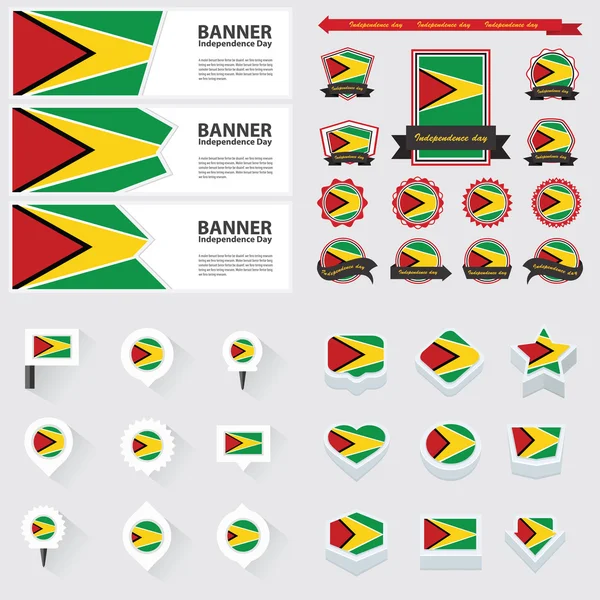 Fête de l'indépendance du Guyana, infographie et étiquette Set . — Image vectorielle