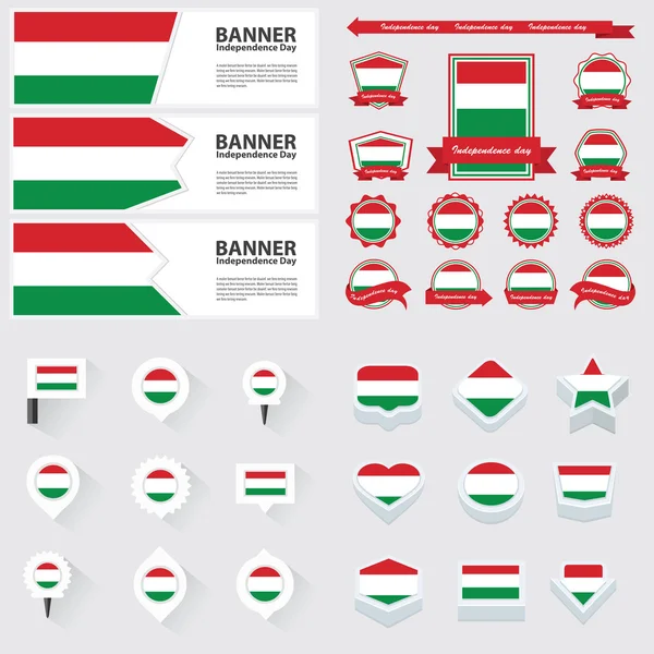 Día de la independencia húngara, infografía, y conjunto de etiquetas . — Archivo Imágenes Vectoriales