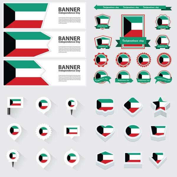 Kuwait día de independencia, infografía, y conjunto de etiquetas . — Archivo Imágenes Vectoriales