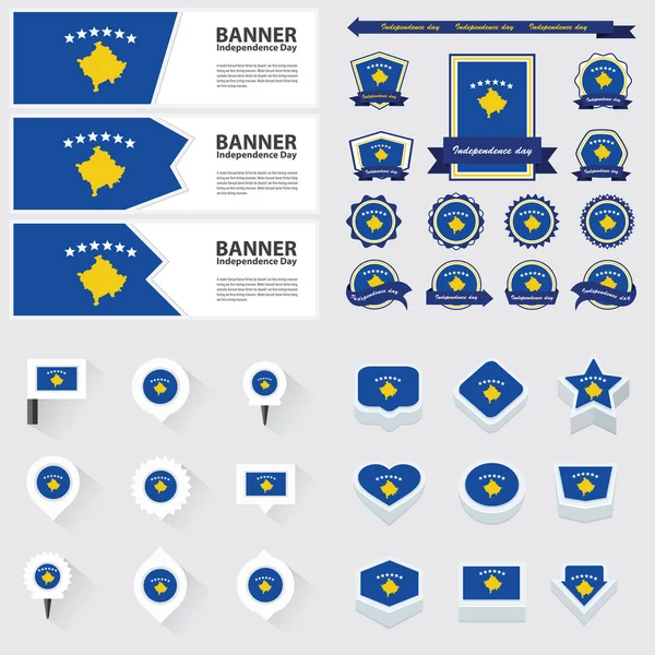 Kosovo día de la independencia, infografía y etiqueta Set . — Archivo Imágenes Vectoriales