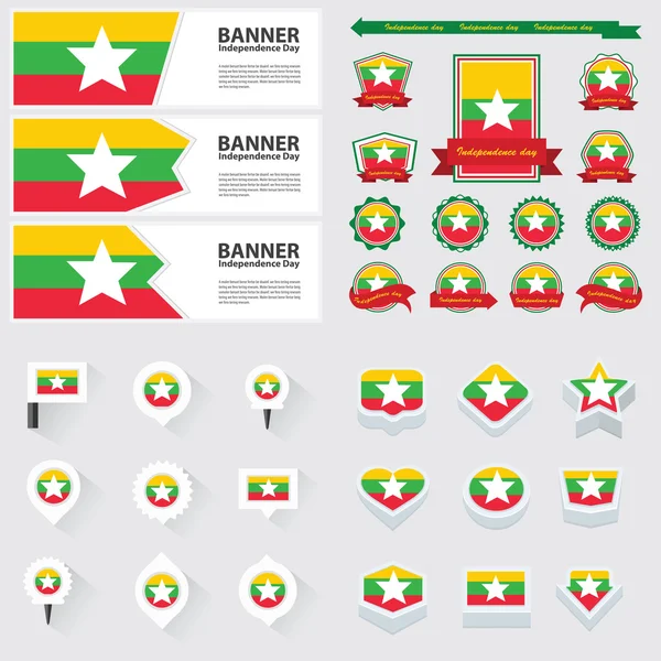 Myanmar Unabhängigkeitstag, Infografik und Etikettenset. — Stockvektor