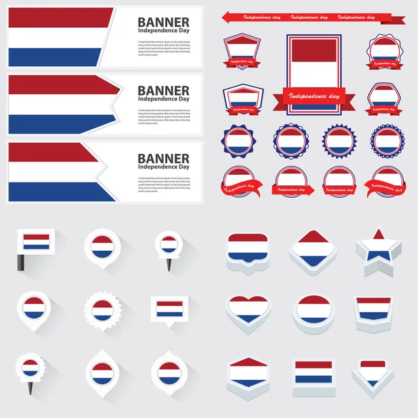 Día de la independencia de Holanda, infografía, y conjunto de etiquetas . — Archivo Imágenes Vectoriales