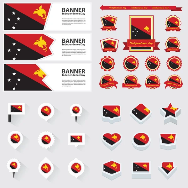 Día de la Independencia de Papúa Nueva Guinea, infografía y conjunto de etiquetas . — Archivo Imágenes Vectoriales