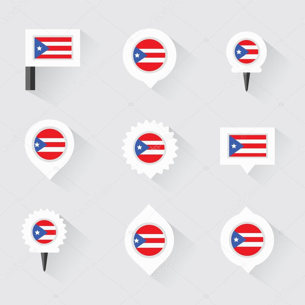 PUERTO RICO  flag and pins for infographic, and map design