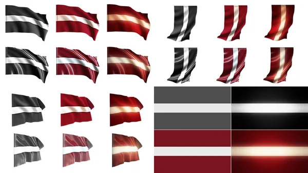 Lettország zászlók hullámzó stílusok kis méret beállítása — Stock Fotó
