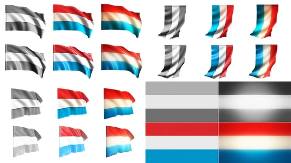 Banderas luxembourg ondeando estilos conjunto de tamaño pequeño —  Fotos de Stock