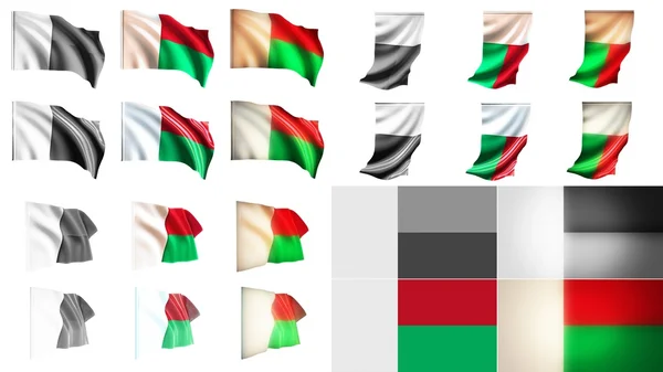 Madagaskar vlaggen zwaaien stijlen kleine grootte instellen — Stockfoto