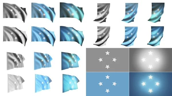Mikronézia, Szövetségi Államok zászlók hullámzó stílusok kis méret beállítása — Stock Fotó