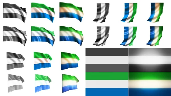Sierra leone bandeiras balançando estilos pequeno tamanho definido — Fotografia de Stock