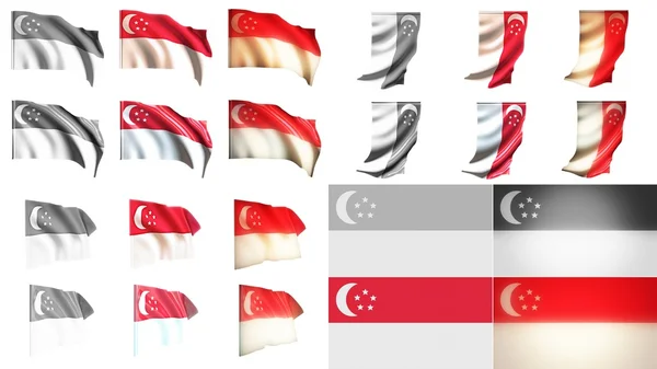 Singapore flags waving styles small size set — Stock Photo, Image