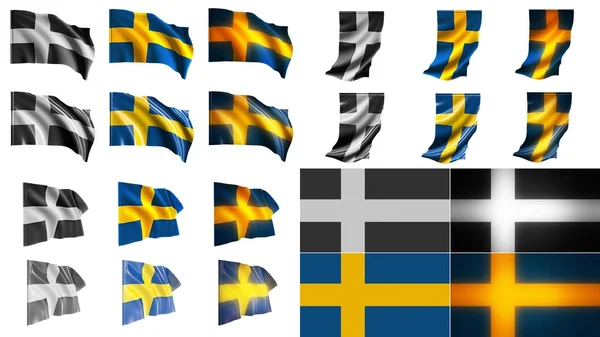 Sverige flaggor vajande stilar liten storlek uppsättning — Stockfoto