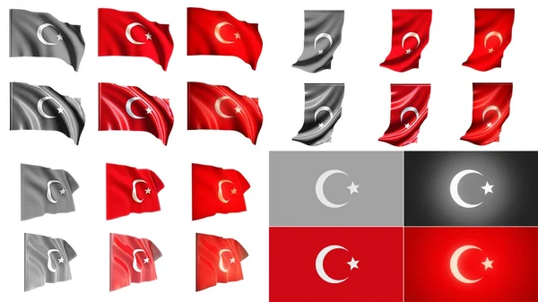 Turkiet flaggor vajande stilar liten storlek uppsättning — Stockfoto