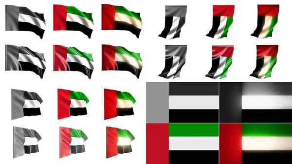 United arab emirates banderas ondeando estilos conjunto de tamaño pequeño — Foto de Stock