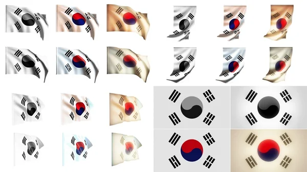 Korea South flaggor vajande stilar liten storlek uppsättning — Stockfoto