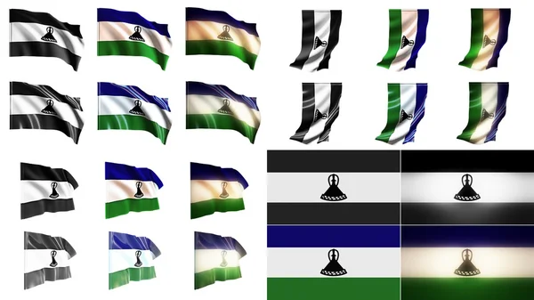Lesotho vlaggen zwaaien stijlen kleine grootte instellen — Stockfoto
