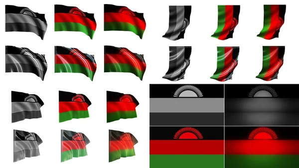 Malavi bayraklar sallayarak stilleri küçük boyutu küme — Stok fotoğraf