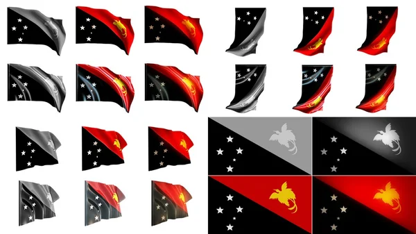 Bandeiras Papua-Nova Guiné balançando estilos pequeno tamanho definido — Fotografia de Stock