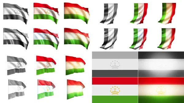 Tayikistán banderas ondeando estilos conjunto de tamaño pequeño — Foto de Stock
