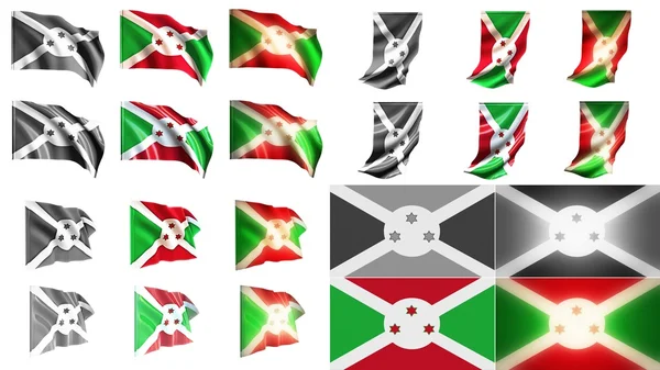 Banderas burundi ondeando estilos conjunto de tamaño pequeño —  Fotos de Stock