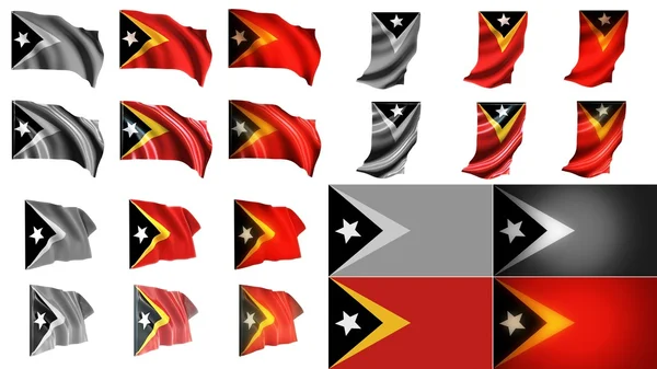 Ανατολικό Τιμόρ σημαίες κυματίζει στυλ σύνολο μικρού μεγέθους — Φωτογραφία Αρχείου